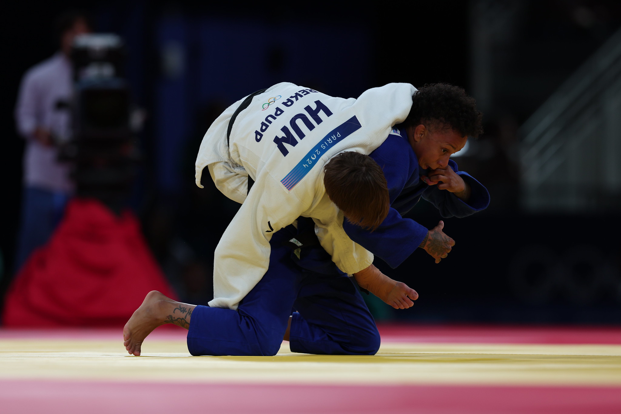 Amandine Buchard a battu la hongroise pour la médaille de bronze lors en judo (-52kg) des Jeux olympiques de Paris 2024. Crédit : CNOSF / KMSP