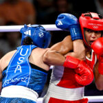 27 July 2024; Jajaira Gonzalez of Team USA in action against Estelle Mossely of France during the women's 54kg preliminary round of 32 bout at the North Paris Arena during the 2024 Paris Summer Olympic Games in Paris, France. Photo by David Fitzgerald/Sportsfile