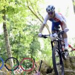 French Pauline Ferrand Prevot pictured in action during the women's cross-country cycling race of the Paris 2024 Olympic Games, at the Colline d'Elancourt climb near Paris, France on Sunday 28 July 2024. The Games of the XXXIII Olympiad are taking place in Paris from 26 July to 11 August. The Belgian delegation counts 165 athletes competing in 21 sports. BELGA PHOTO LAURIE DIEFFEMBACQ - Photo by Icon Sport