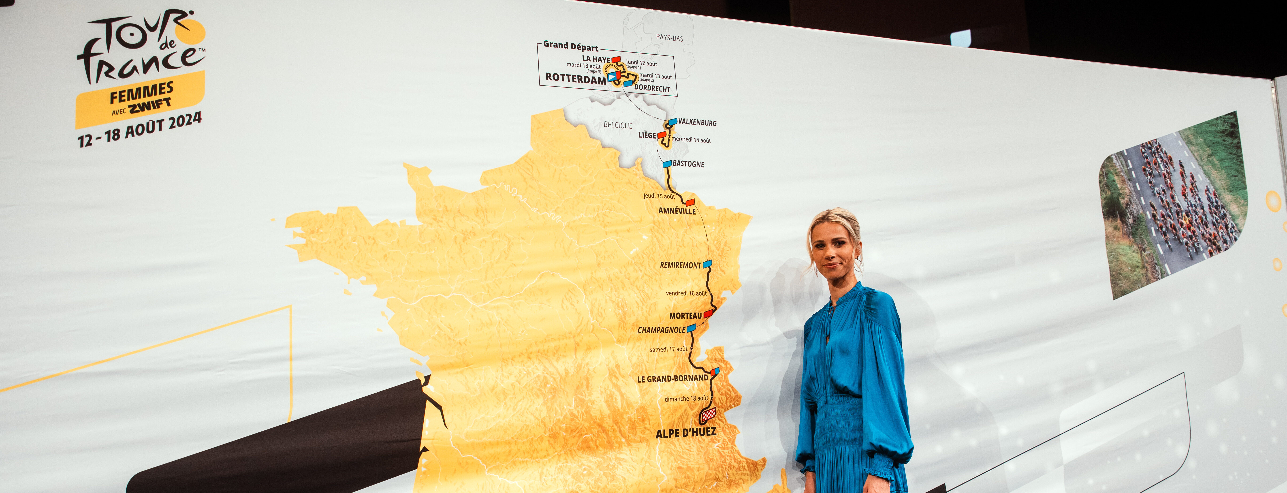 25/10/2023 - Présentation du Tour de France Femmes avec Zwift - Marion Rousse devant le parcours