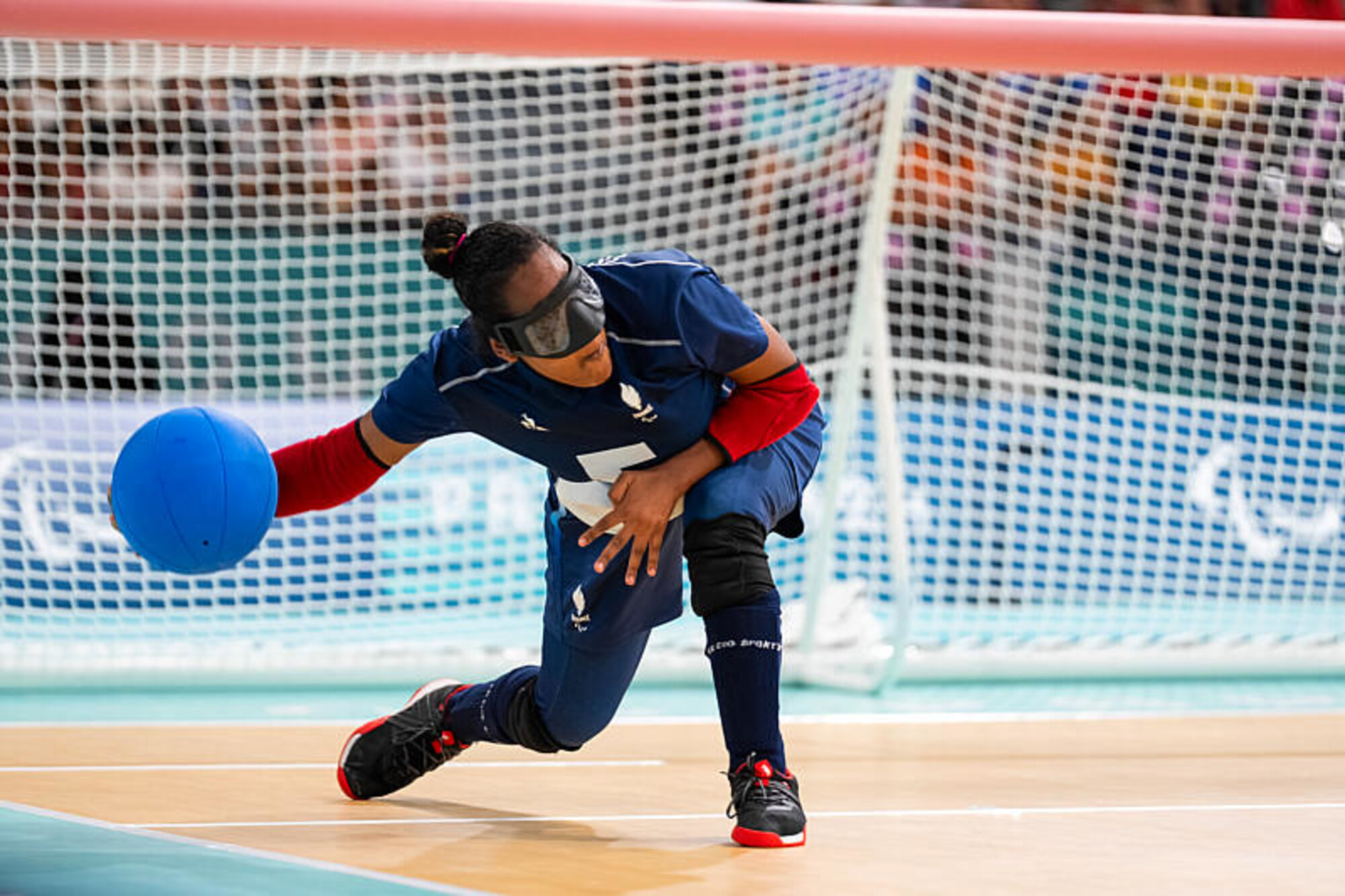 Gwendoline Matos (FRA) competes in Goalball Women's Preliminary Round Pool D match between Canada and France during the Paralympic Games Paris 2024, at South Paris Arena 6, in Paris, France, on August 29, 2024, Photo Yonathan Kellerman / KMSP || 001761_0071 SPORT FEMMES GAMES JEUX PARIS 2024 PARALYMPICS 2024