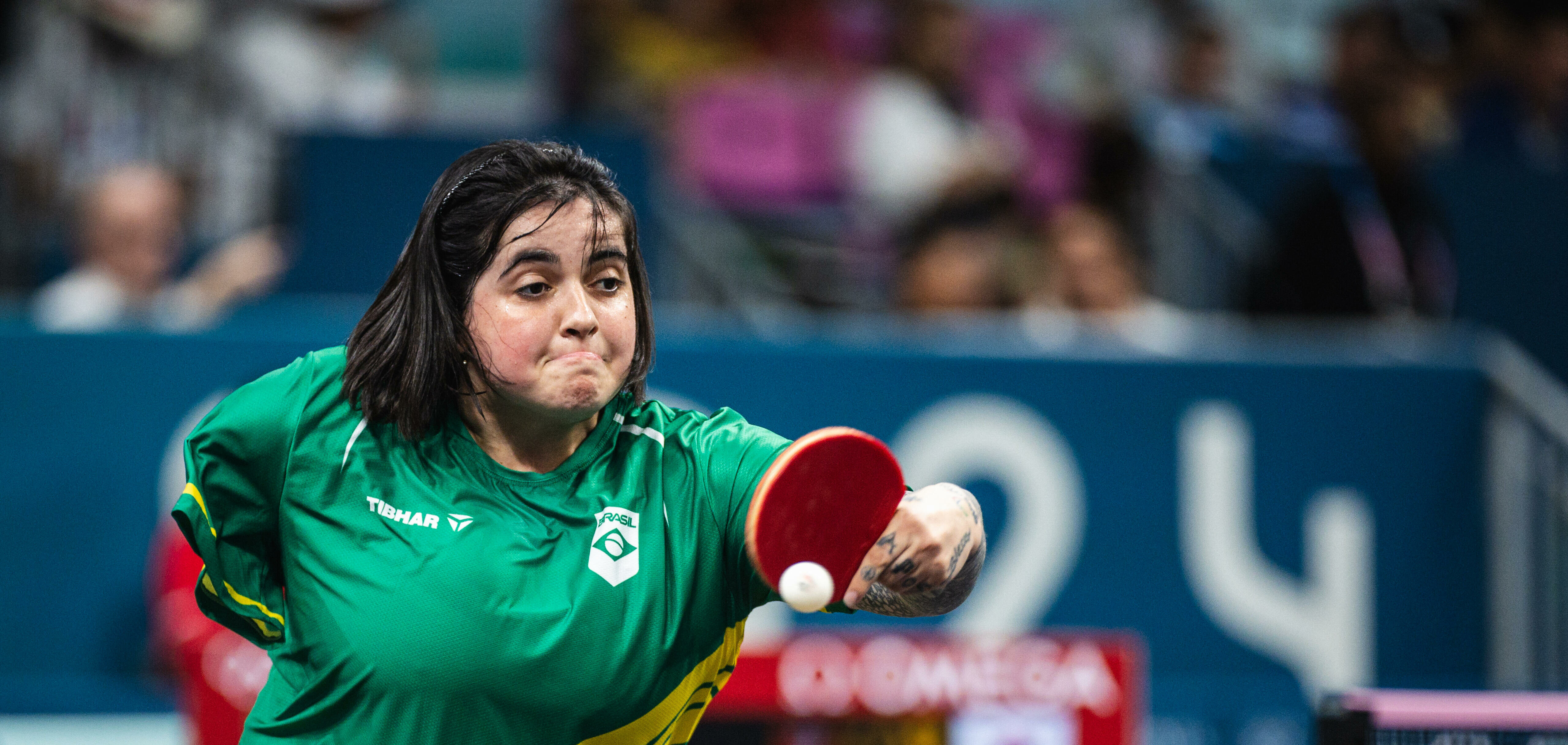 PARIS, IF - 05.08.2024: BRAZIL X KOR WOMEN'S TABLE TENNIS BY T - Table Tennis - Paris 2024 Olympics - Brazil x South Korea in a round of 16 match in the women's team competition, held at Arena Paris Sul 4, in Paris, France, this Monday (05). In the photo, Bruna Alexandre (BRA) (Photo: Luca Castro/Fotoarena) - Photo by Icon Sport