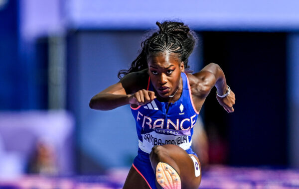 7 August 2024; Cyrena Samba-Mayela of Team France in action during the women's 100m hurdles round 1 at the Stade de France during the 2024 Paris Summer Olympic Games in Paris, France. Photo by Sam Barnes/Sportsfile - Photo by Icon Sport