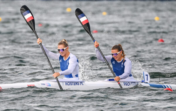 Manon HOSTENS and Vanina PAOLETTI of France (women's kayak double sprint 500m) during the Olympic Games Paris 2024 - Canoe - Day 14 at Vaires-Sur-Marne Nautical Stadium on August 9, 2024 in Paris, France. (Photo by Anthony Dibon/Icon Sport) - Photo by Icon Sport