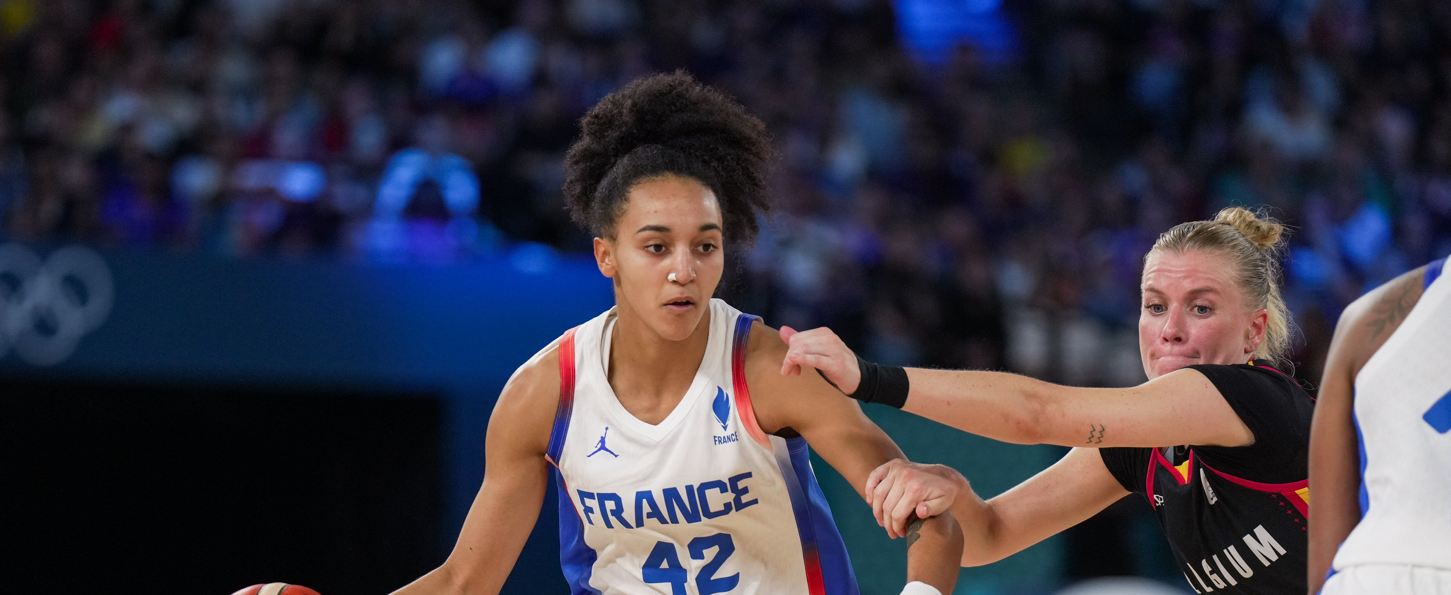 Leïla Lacan lors de la demi-finale face à la Belgique des Jeux olympiques de Paris 2024.