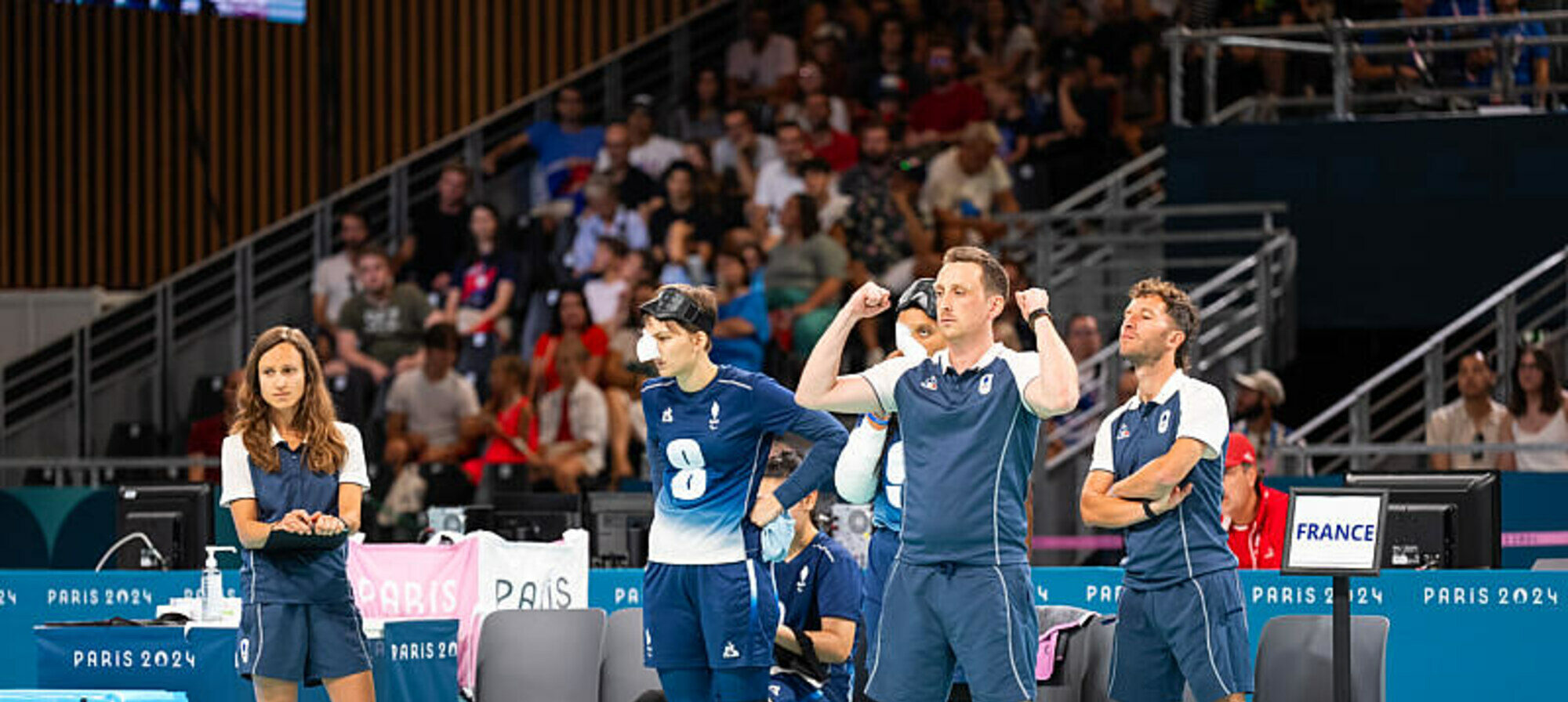 Anthony Puaud (coach of France ) reacts during Goalball Women's Preliminary Round Pool D match between Canada and France during the Paralympic Games Paris 2024, at South Paris Arena 6, in Paris, France, on August 29, 2024, Photo Yonathan Kellerman / KMSP || 001761_0036 SPORT FEMMES GAMES JEUX PARIS 2024 PARALYMPICS 2024