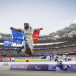 Gloria Agblemagnon (FRA) silver medal celebrates in Para Athletics Women's Shot Put F20 during the Paralympic Games Paris 2024, at Stade de France, in Saint-Denis, France, on September 01, 2024, Photo Vincent Curutchet / KMSP || 001819_0008 SPORT ATHLETISME MEDAL SILVER GAMES JEUX PARIS 2024 PARALYMPICS 2024 PARA