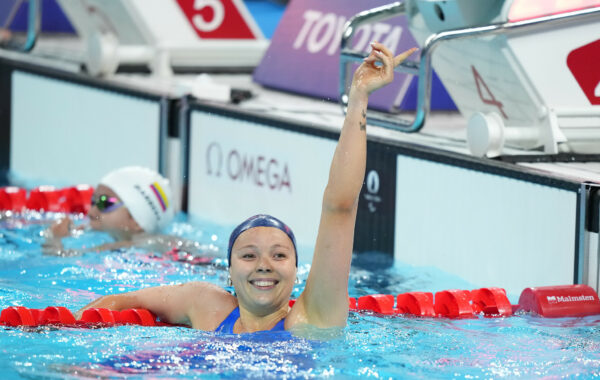 Emeline Pierre (FRA) competes in Para Swimming Women's 100m Freestyle S10 during the Paralympic Games Paris 2024, at Paris La Defense Arena, in Paris, France, on September 01, 2024, Photo Cedric Lecocq / KMSP || 001808_0032 SPORT NATATION GAMES JEUX PARIS 2024 PARALYMPICS 2024 PARA