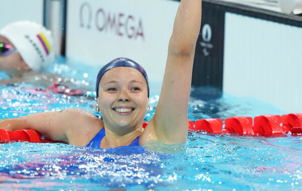 Emeline Pierre (FRA) competes in Para Swimming Women's 100m Freestyle S10 during the Paralympic Games Paris 2024, at Paris La Defense Arena, in Paris, France, on September 01, 2024, Photo Cedric Lecocq / KMSP || 001808_0032 SPORT NATATION GAMES JEUX PARIS 2024 PARALYMPICS 2024 PARA