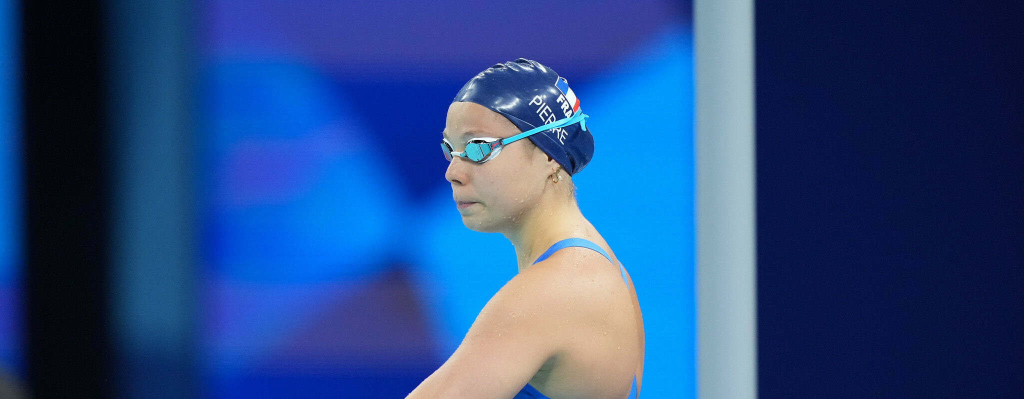 Emeline Pierre (FRA) competes in Para Swimming Women's 100m Freestyle S10 during the Paralympic Games Paris 2024, at Paris La Defense Arena, in Paris, France, on September 01, 2024, Photo Cedric Lecocq / KMSP || 001808_0011 SPORT NATATION GAMES JEUX PARIS 2024 PARALYMPICS 2024 PARA